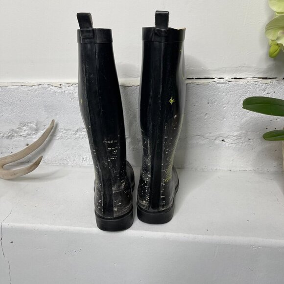 Capelli New York City 6 Black & Yellow Rubber Skyscraper Mid-Calf Rain Boots - Picture 3 of 8